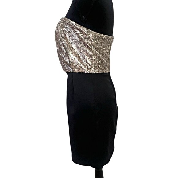 Line & Dot Strapless Bodycon Mini Sequin Dress Colorblock Party Shift Holiday - Picture 7 of 11